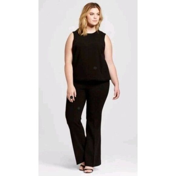 Victoria Beckham Women Sleeveless Top 2X Black Fringe Hem Office Y2K Plus Blouse - Picture 1 of 9